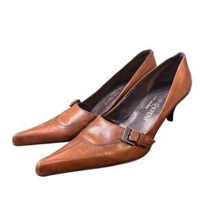 Yves Saint Laurent Size 37.5 US 7.5 Chocolate Brown Buckle Heels